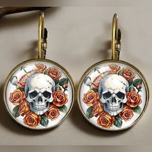 Whimsigoth Punk Orange White earrings Fairycore Goth Skull Gold Rose Snapback